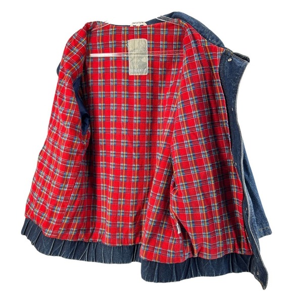 Jeremiah Whipp Womens Blue Denim Collared Pockets Plaid Lined Trucker Jacket S - Picture 7 of 11